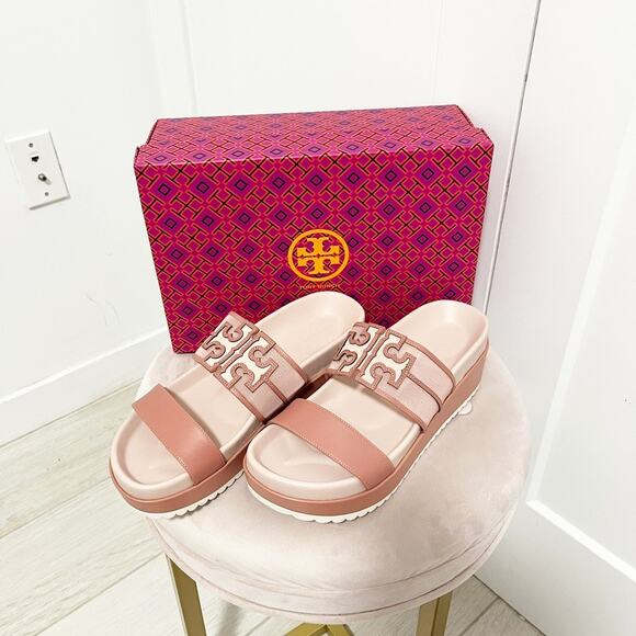 Tory Burch Shoes - NEW Tory Burch Seashell Pink Ines Platform Slides Size 9.5